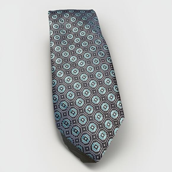 Croft & Barrow Teal Blue Geometric Pattern Tie 100% Polyester Handmade - Picture 3 of 9